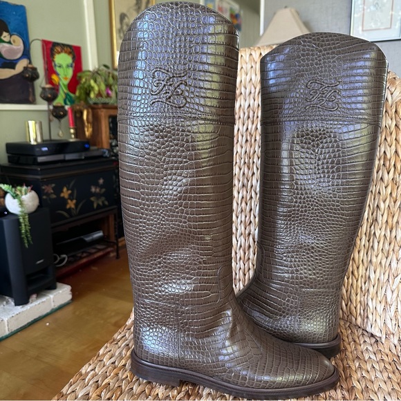New Fendi Karligraphy Croco Leather Maya Riding Boots 41 11B - Picture 3 of 16